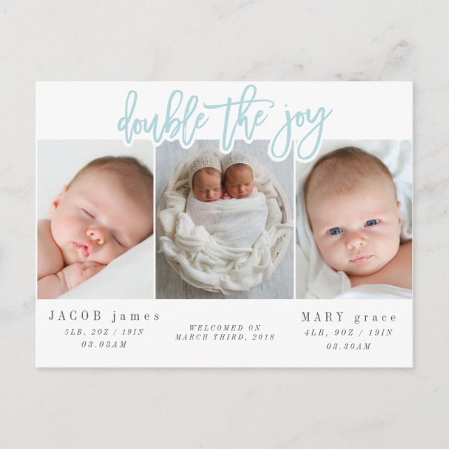 Double la carte postale faire-part de naissance ju (Devant)