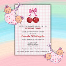 Double la Fun Twin Girls Baby shower Flat Card