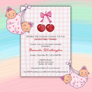 Double la Fun Twin Girls Baby shower Flat Card
