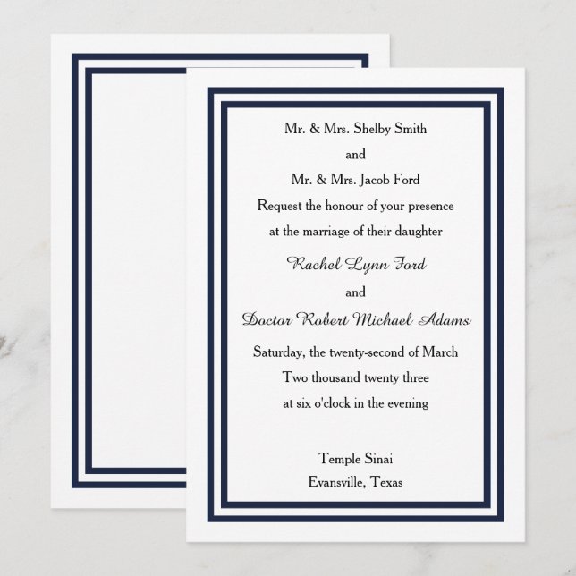 Double marine - Faire-part de mariage (Devant / Derrière)