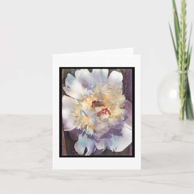 Double Peony blanc avec bords roses Carte de voeux (Devant)