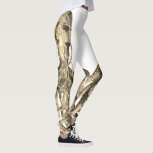 Double Sepia Octopus sur Leggings blancs