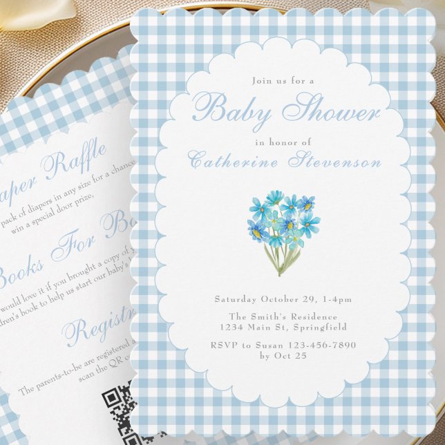 Double Sided Baby Shower Invitation Blue Flowers (Créateur téléchargé)