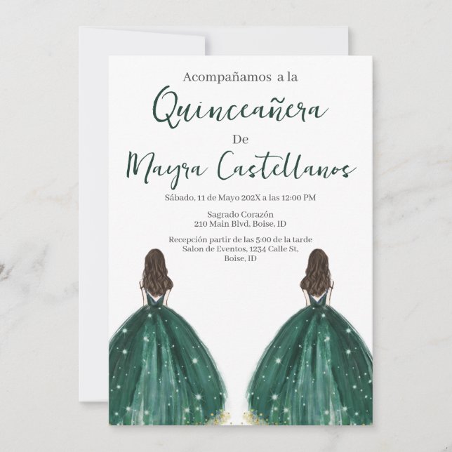 Double Silhouette verte Quinceañera invitation (Devant)