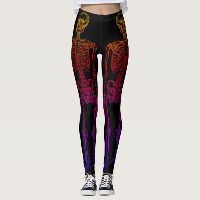 Double Skeletons humains Leggings noirs (Devant)