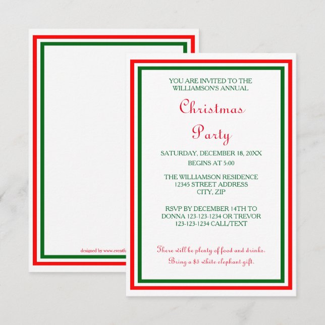 Double Trim de Noël -3x5 Invitation de fête de Noë (Devant / Derrière)