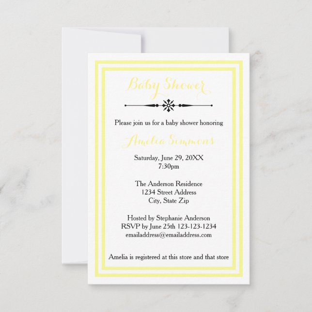 Double Trim Jaune - Invitation Baby shower 3x5 (Devant)