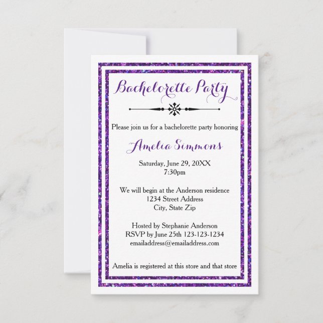 Double Trim Purple - Invitation Bachelorette 3x5 (Devant)
