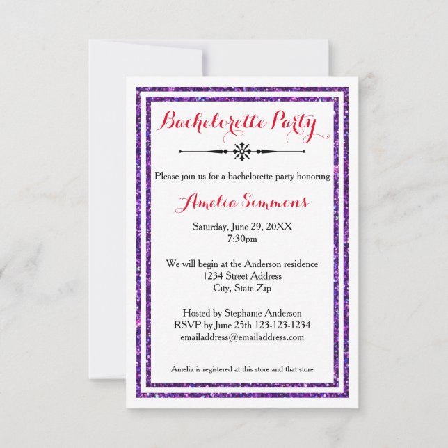 Double Trim Purple - Invitation Bachelorette 3x5 (Devant)