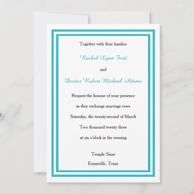 Double Trim Turquoise -5x7 Faire-part de mariage (Devant)