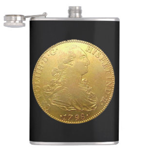 Doubloon d'or espagnol Tequila sur flacon noir