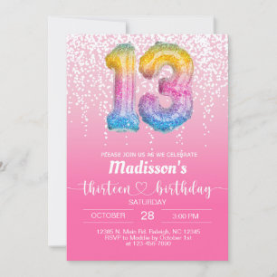 Douce 13 treize fille rose chaud invitation d'anni