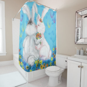 Douce Amour Couple Bunny Douche rideau