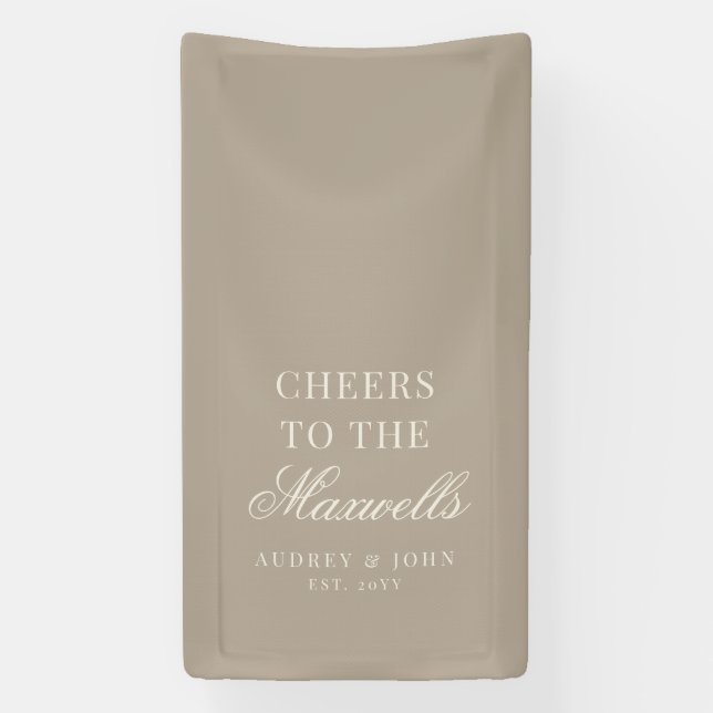 Douce Bannière de Mariage Script Taupe Ivoire Chee (Verticale)