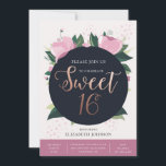 Douce carte d'anniversaire 16. Or et rose. Floral<br><div class="desc">Carte Sweet 16 anniversaire ♥ La carte imprimée ne contient pas de papier étincelant ou de mousseux.</div>