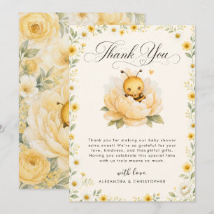 Douce fleur de bébé abeille jaune aquarelle Merci