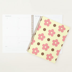Douce Florale Rose et Motif à Polka Brun Rétro