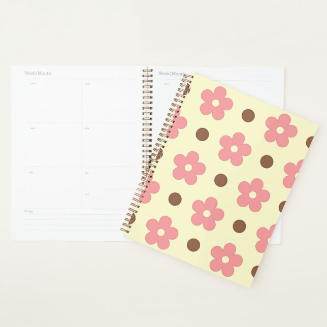 Douce Florale Rose et Motif à Polka Brun Rétro (Devant avec enveloppe)