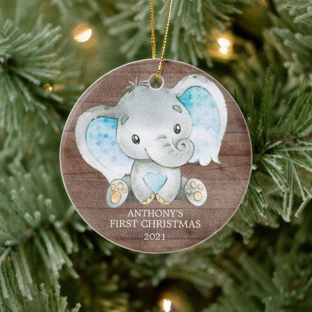 Douce Garçon Éléphant Bébé Premier Noël Ornement (Arbre)