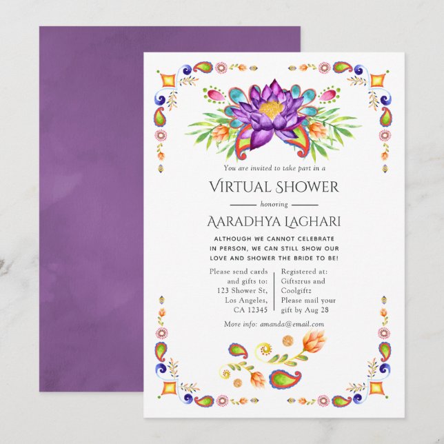 Douce Invitation Florale Paisley Indienne Virtuell (Devant / Derrière)