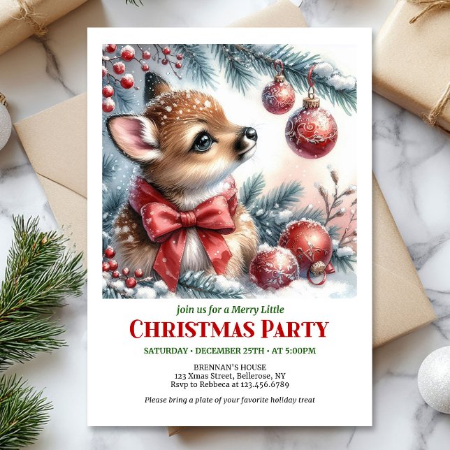 Douce invitation numérique de Noël pour enfants av (Sweet baby fawn Christmas kids invitation digital download)
