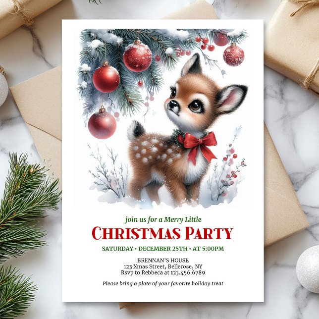 Douce invitation numérique de Noël pour enfants av (Sweet baby fawn Christmas kids invitation digital download card)