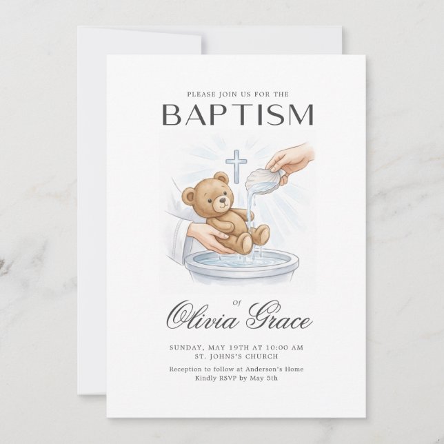 Douce invitation photo de baptême pour nouveau-né  (Devant)