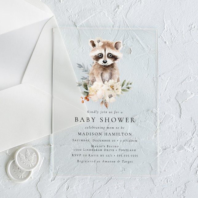 Douce Invitation Raton Laveur Aquarelle pour Baby  (Créateur téléchargé)