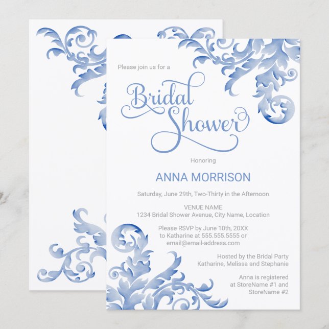 Douce Mariage sous la pluie de Fleurs Invitation F (Devant / Derrière)