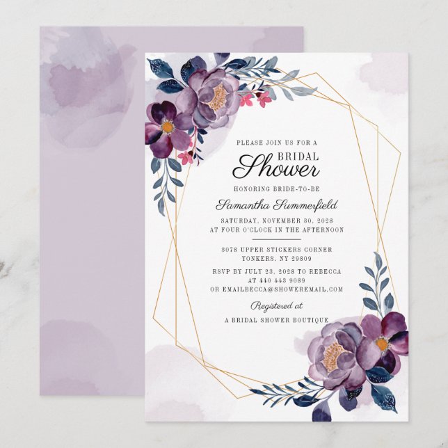 Douce Mariée Florale Violet Script Lavis Fleurs (Devant / Derrière)