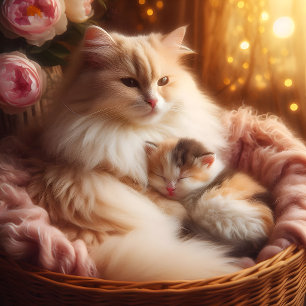 Douce mère chat & chaton - Coussin de la fête des 