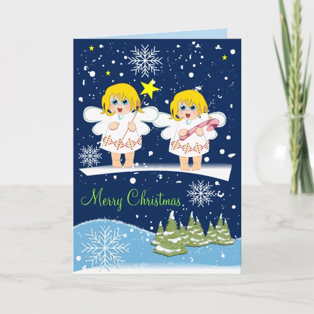 Douce neige, Angles et carte texte personnalisée (Devant)