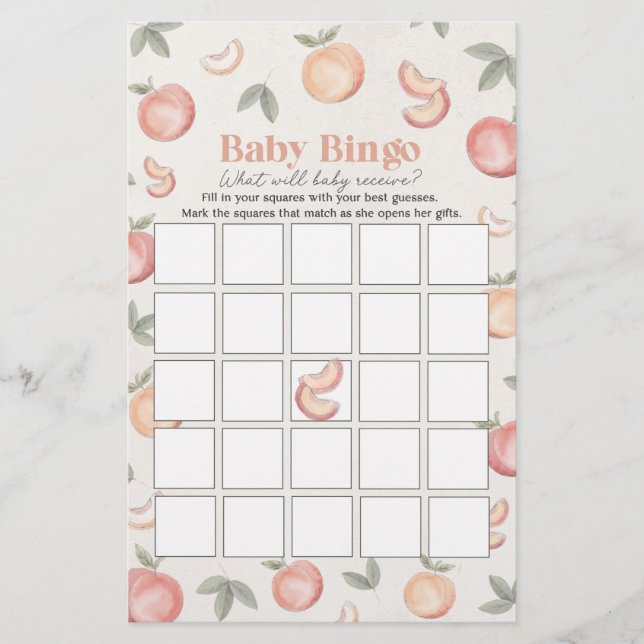 douce pêche boho bébé bingo jeu de baby shower (Devant)