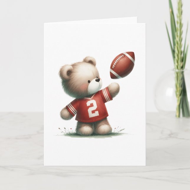 Douce Peluche Ours Footballeur Carte de Voeux Vier (Devant)