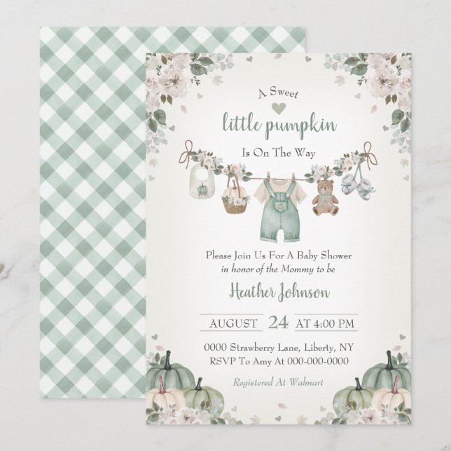 Douce petite citrouille, invitation à la baby show (Devant / Derrière)
