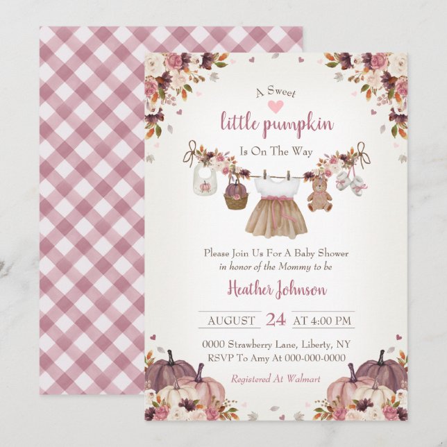 Douce petite citrouille, invitation à la baby show (Devant / Derrière)