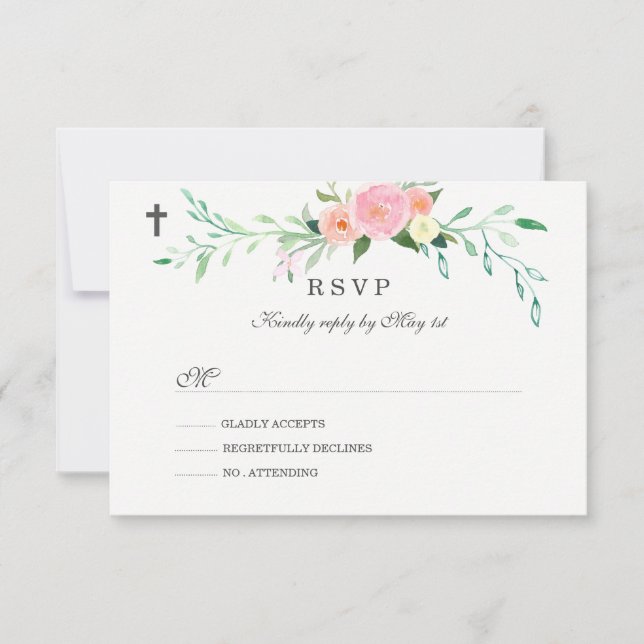 Douce RSVP de baptême floral (Devant)