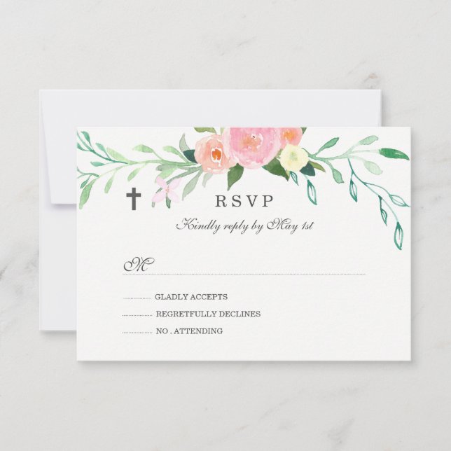 Douce RSVP de baptême floral (Devant)