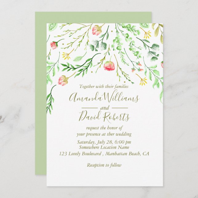 Doucement romantique | Faire-part de mariage flora (Devant / Derrière)