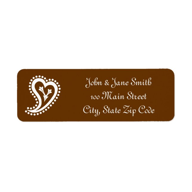 Douces Étiquettes d'Adresse Cœurs Paisley au Choco (Devant)