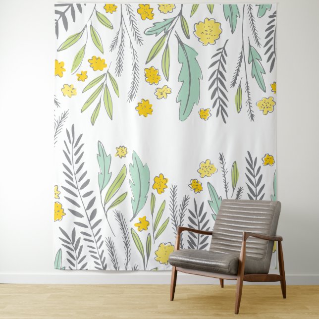 Douces pousses de menthe tapisserie florale jaune  (En situation)