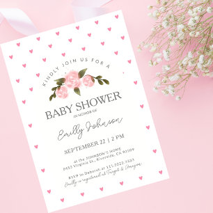 Douces Roses Roses et Cœurs Fille Baby Shower