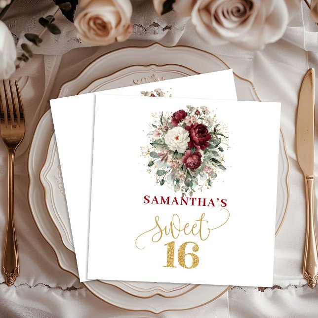 Douces serviettes en papier rose burgundy eucalypt (Soft Sweet 16 Blush Burgundy Eucalyptus Napkins)