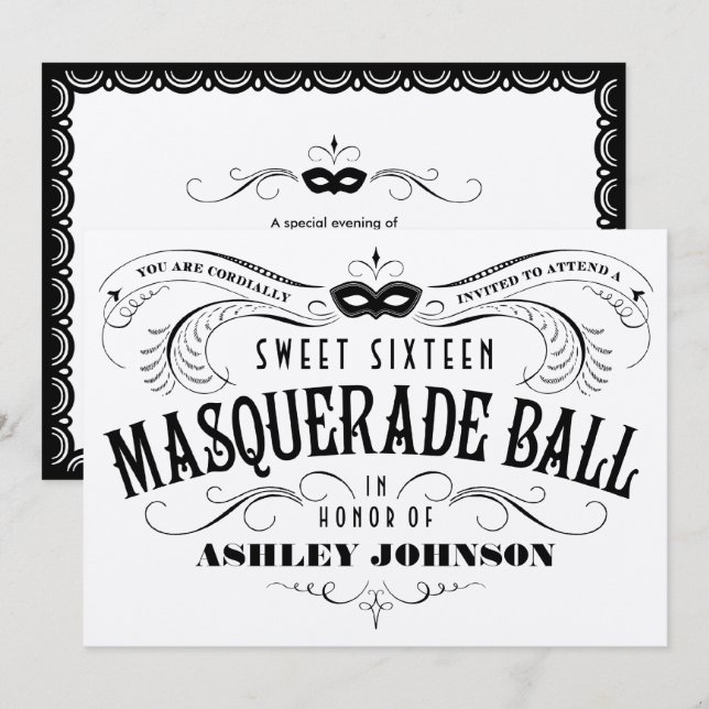 Douceur d'argent brillant 16 Invitations de bal ma (Devant / Derrière)