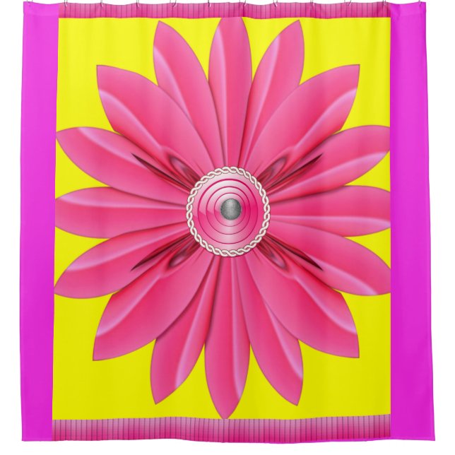 Douche à fleurs roses rideau sa mère jaune (Devant)