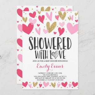 Douche Avec Amour Baby shower Coeurs Invitation