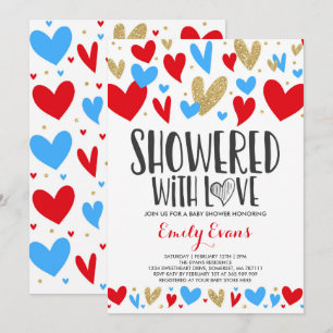 Douche Avec Amour Baby shower Coeurs Invitation