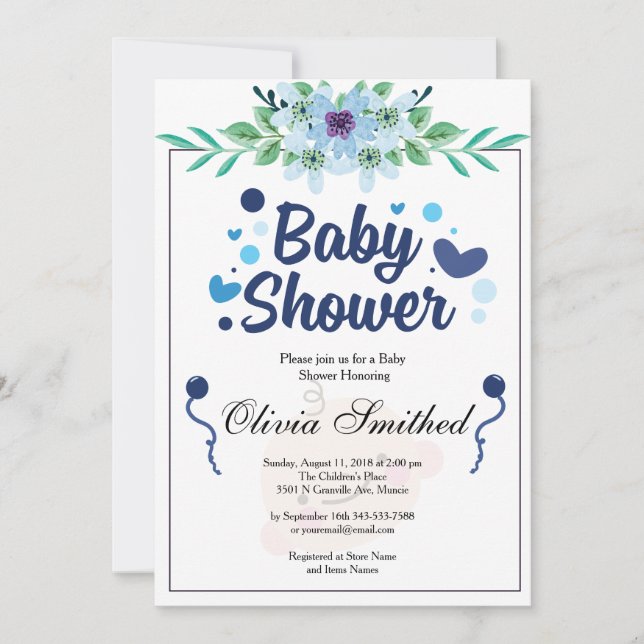 Douche avec amour - Invitation Baby shower (Devant)