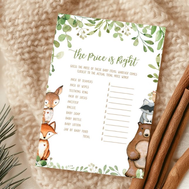 Douche de verdure forestière Le jeu The Price Is R (Woodland Animals Baby Shower The Price Is Right Game)