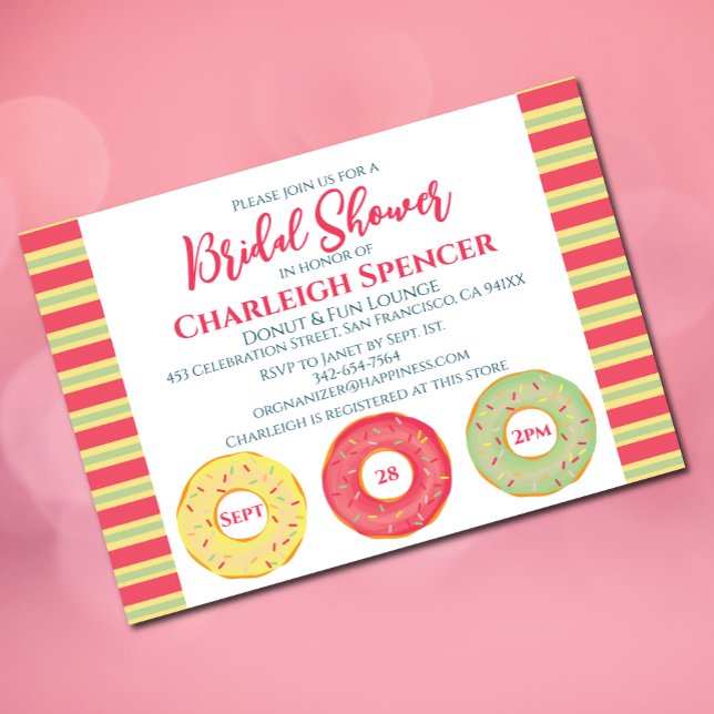 Douche nuptiale à thème Donut Invitation (Pink bridal shower invitation with donut elements)